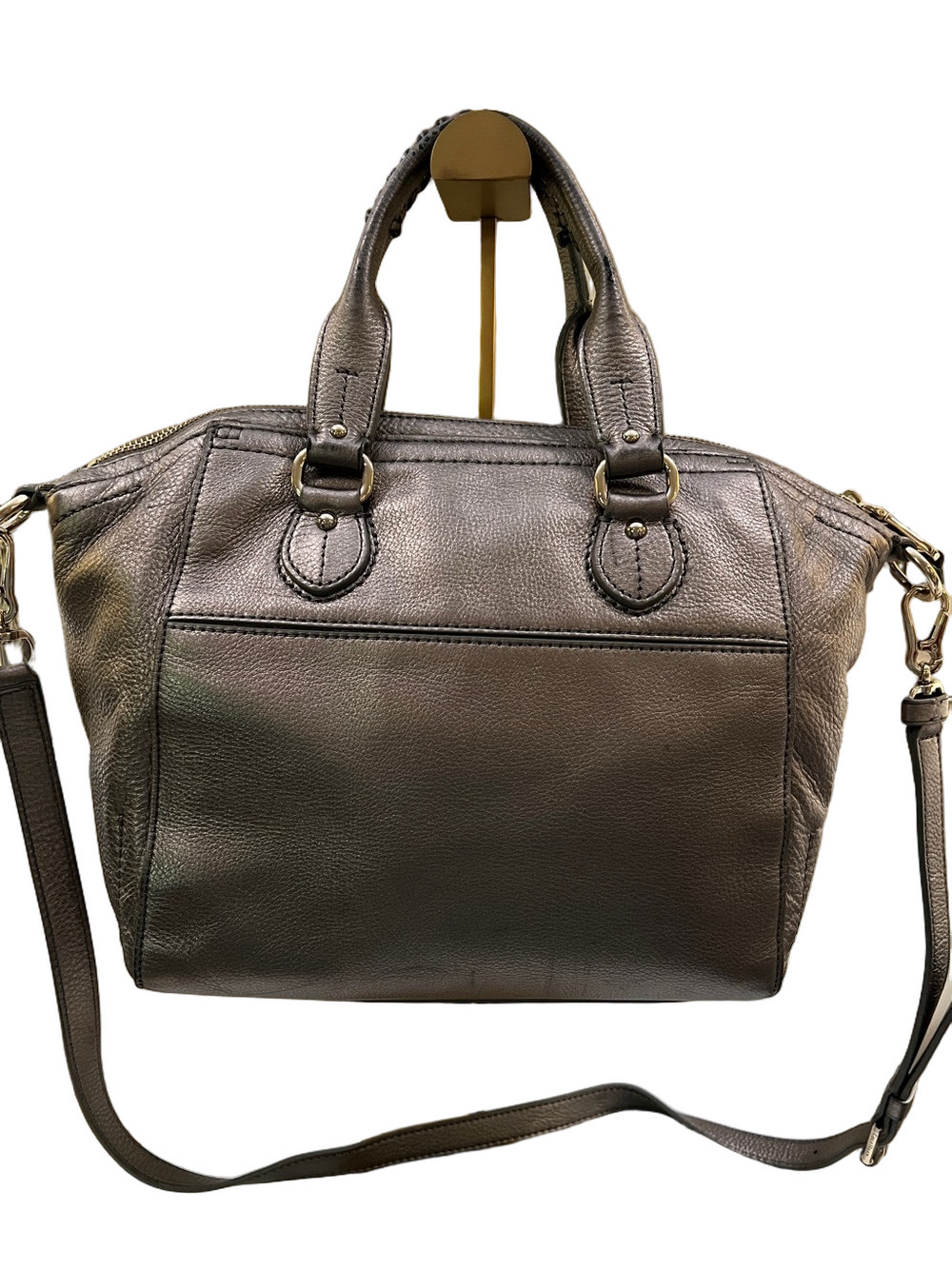 Cole Haan Metallic Gold Leather Satchel Crossbody Bag - Picture 7 of 15